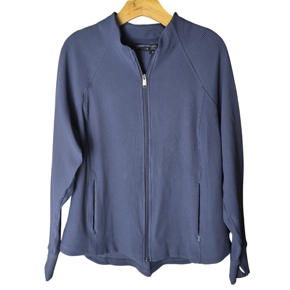 Athleta Blue Zip-Up Ribbed Jacket
